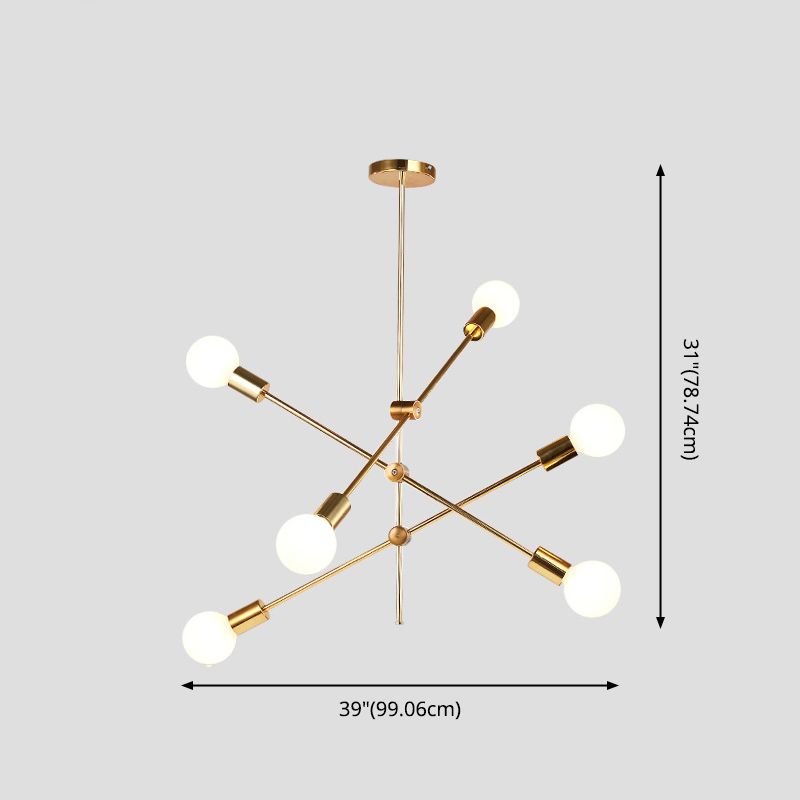 Sputnik Chandelier Light Fixture Minimalist Metal Bedroom Ceiling Pendant Light in Gold