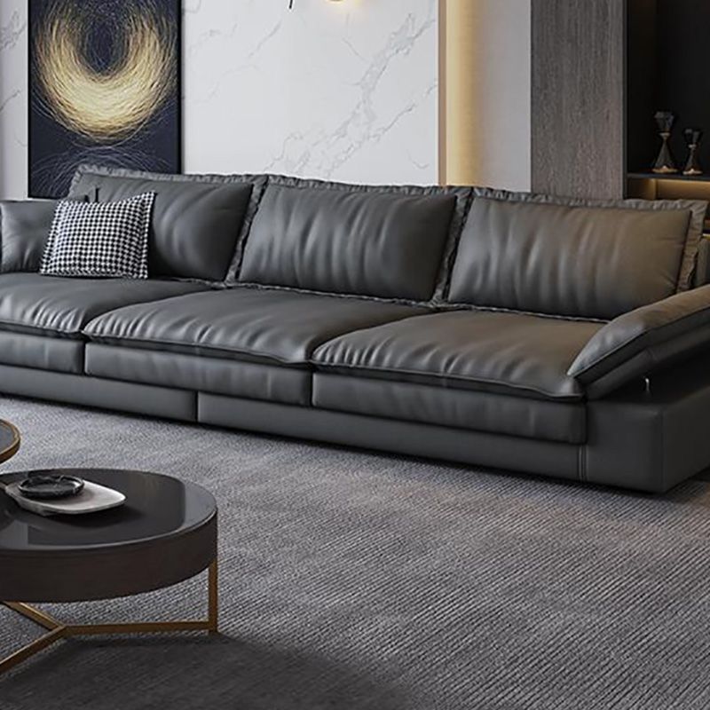 Mid Century Modern Black Sofa with Pillow Top Arm and Loose Back