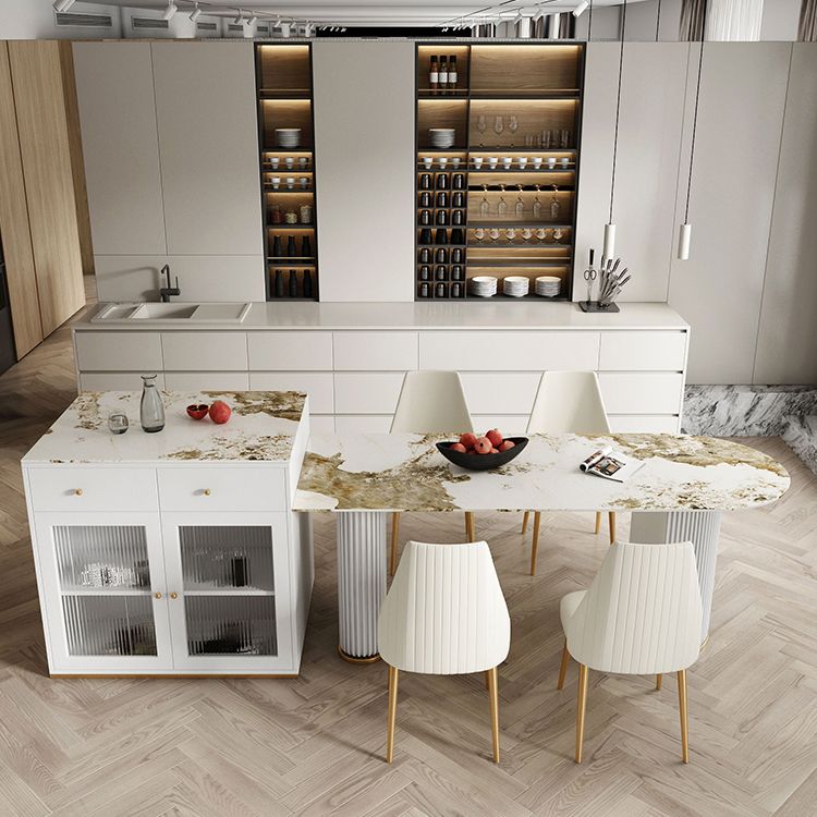 Sintered Stone Dining Table Traditional Luxury Dining Table with Double Pedestal Base