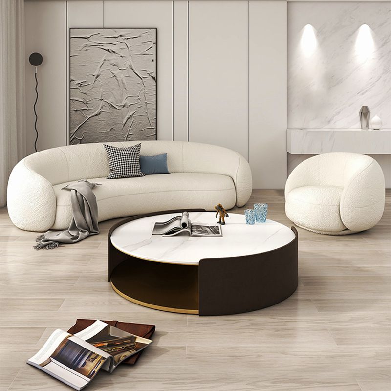 Contemporary Curved Wool Sofa Sloped Armed Sofa in White of 27.56" H