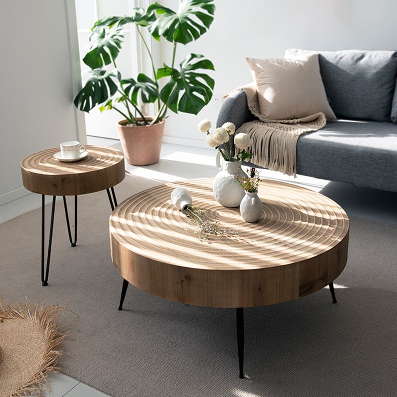Scandinavian 3 Legs Coffee Table Round Wooden Cocktail Table for Living Room