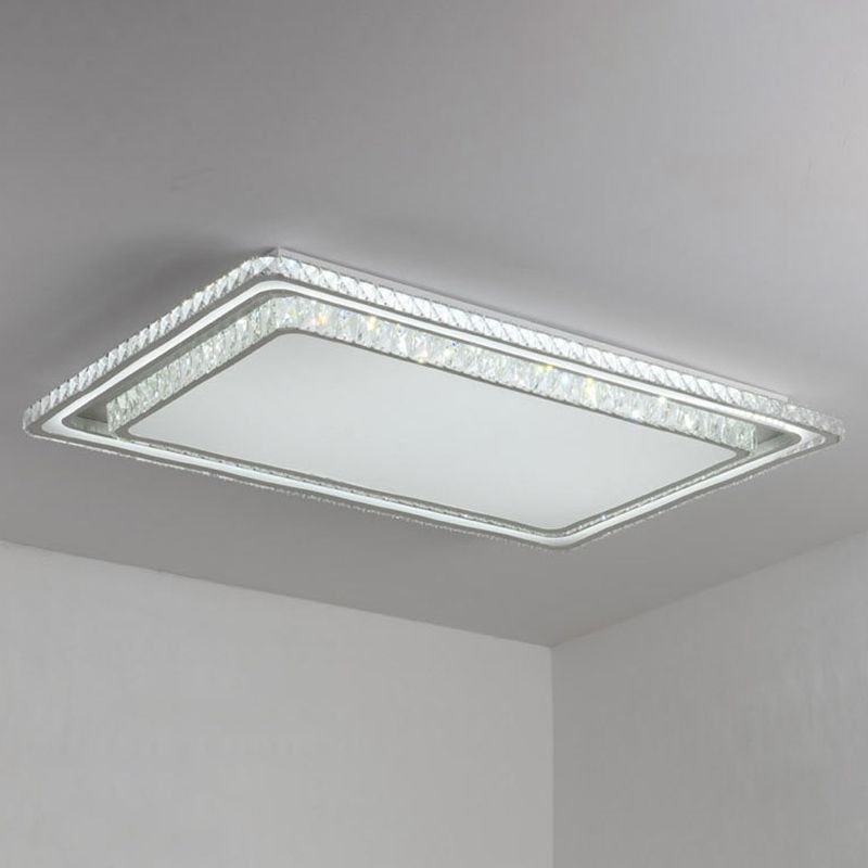 Dual-Tier Crystal Flush Light Minimalist LED White Flush Mount Ceiling Light for Living Room