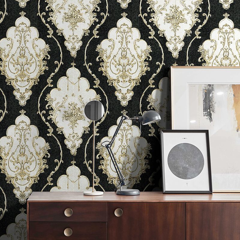 Non-Pasted Wallpaper with Harlequin and Floral Pattern, 33'L x 20.5"W