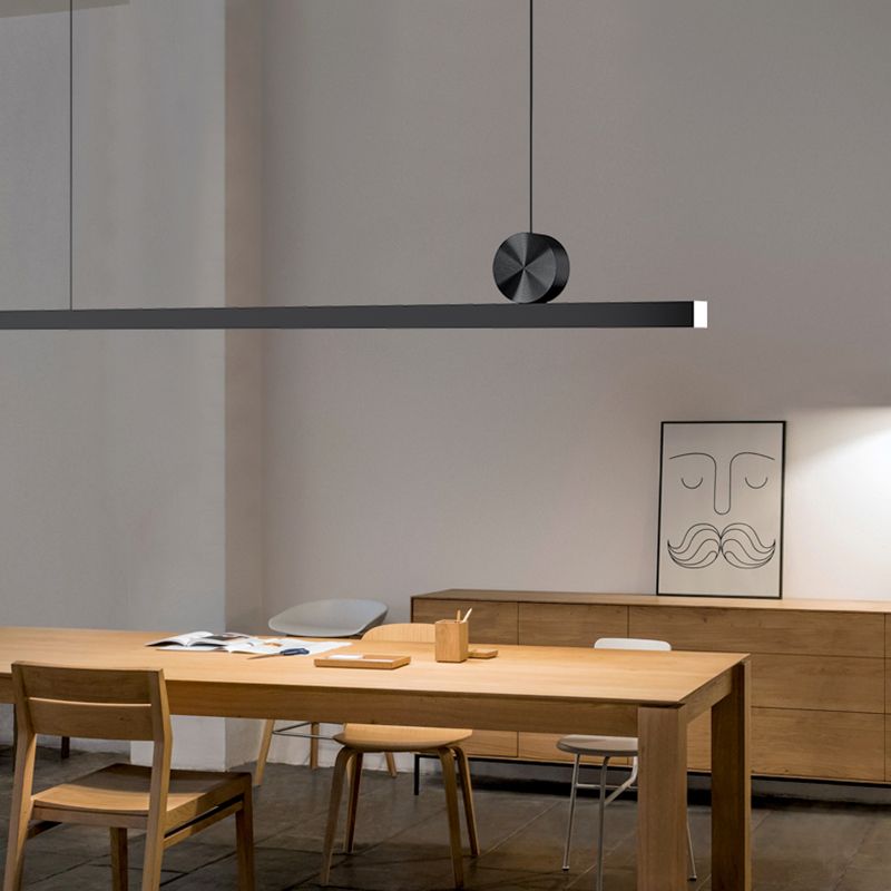 Black Modern LED Island Lighting Linear Aluminum Chandelier Light Fixture for Dining Room