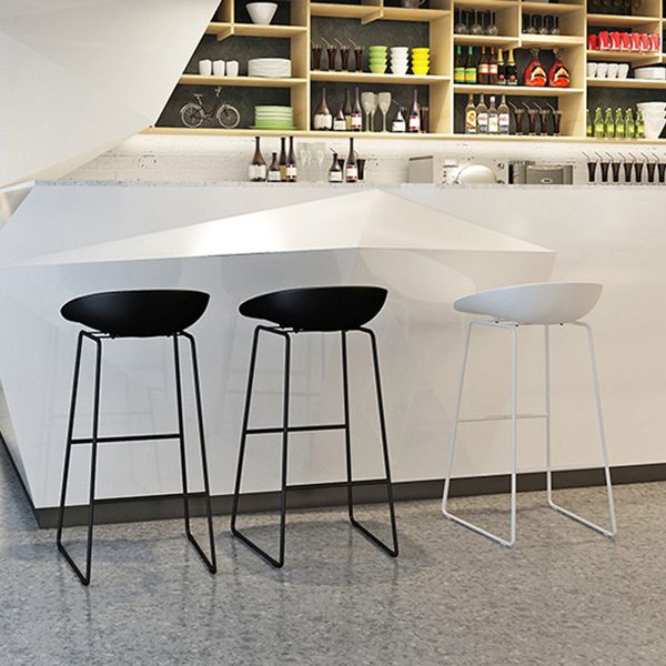 Modern Backrest Armless Counter Stool Metal High Stool with Plastic Cushion