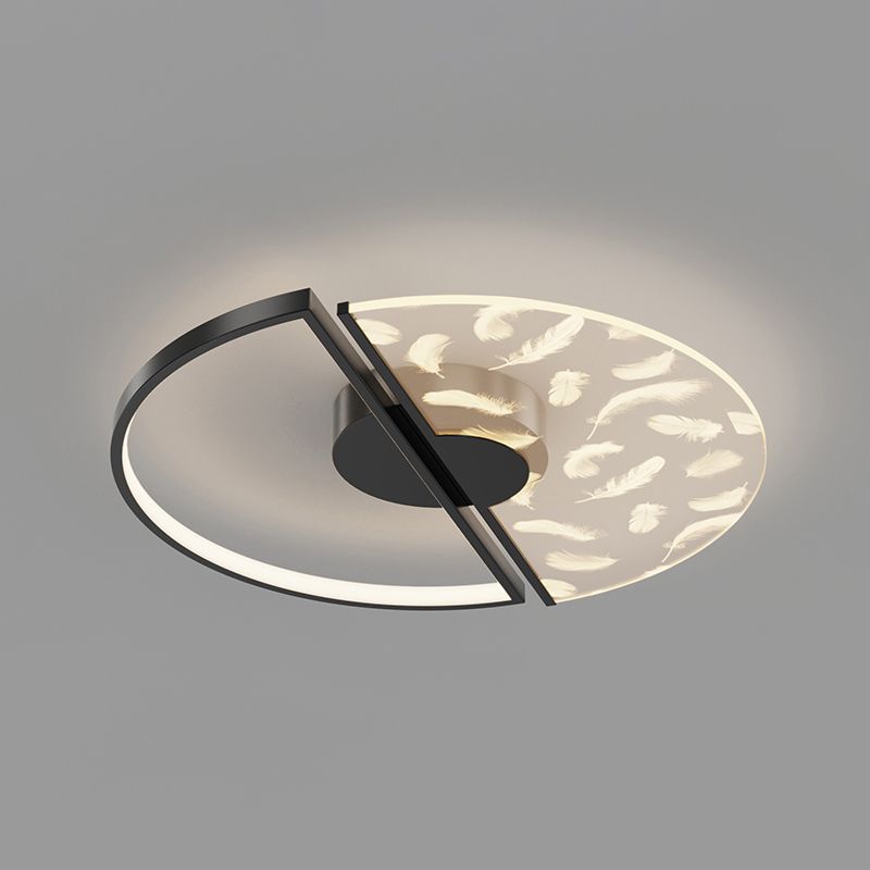 Plafonnier en plumes de forme ronde en fer moderne, 2 lumières, montage encastré, pour chambre d'étude