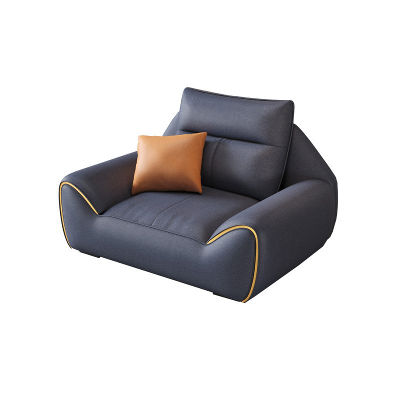 Square Arm Blue Removable Cushions Contemporary Faux Leather Sofa & Chaise