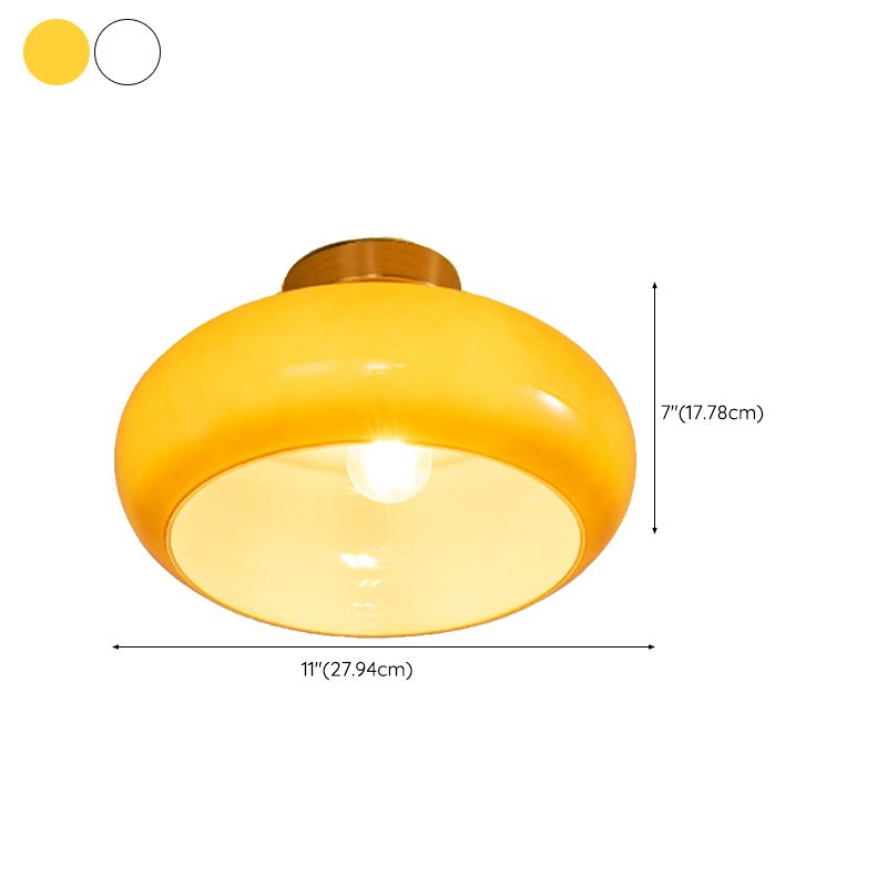 Drum Shape Glass Flush Mount Light Modern Style 1 Light Ceiling Mount Light