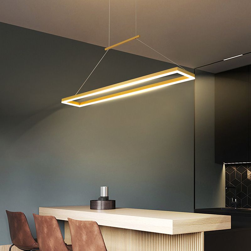 Minimalist Dining Room Island Lamp Aluminum Rectangular LED Pendant Light Fixture