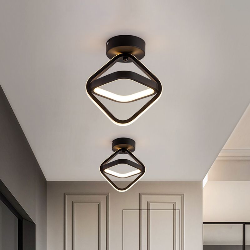 Acrylic 2-Square Frame Flushmount Simple LED Flush Mount Lighting in Black/Gold for Corridor, Warm/White Light