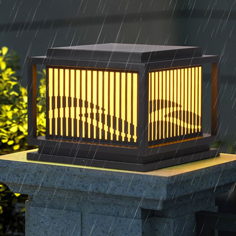 Metal Rectangle Shape Waterproof Pillar Lamp Modern 1 Light Outdoor Light in Black