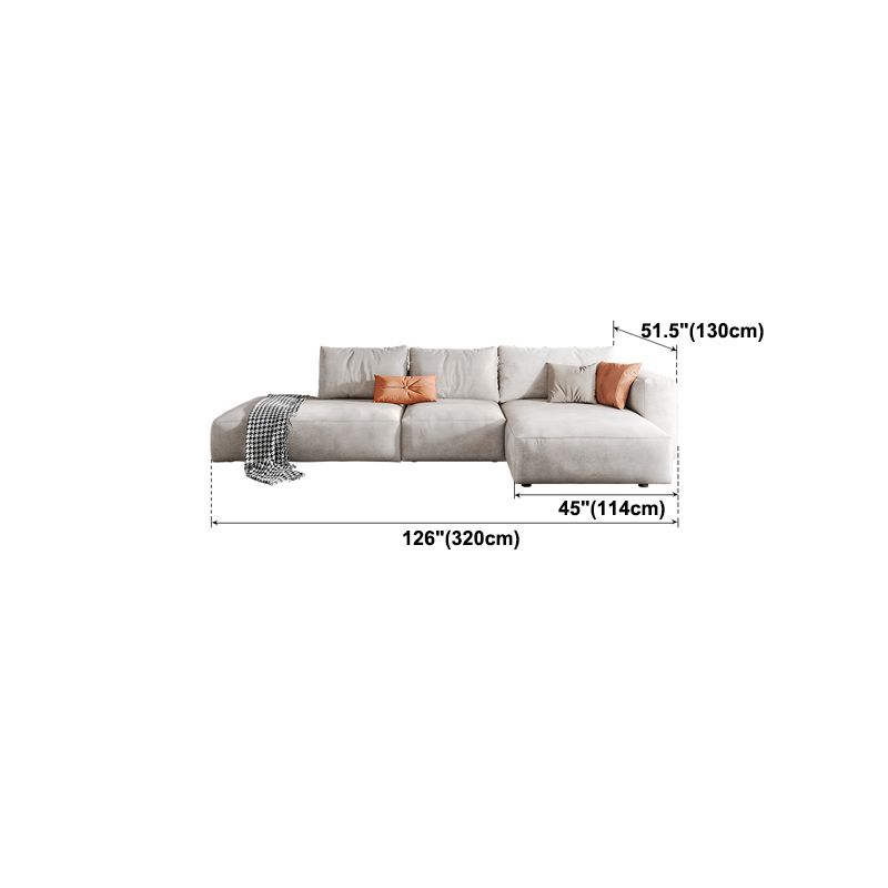 Faux Leather Square Arm Sofa with Chaise Modern Loose Back Sofa in Gray