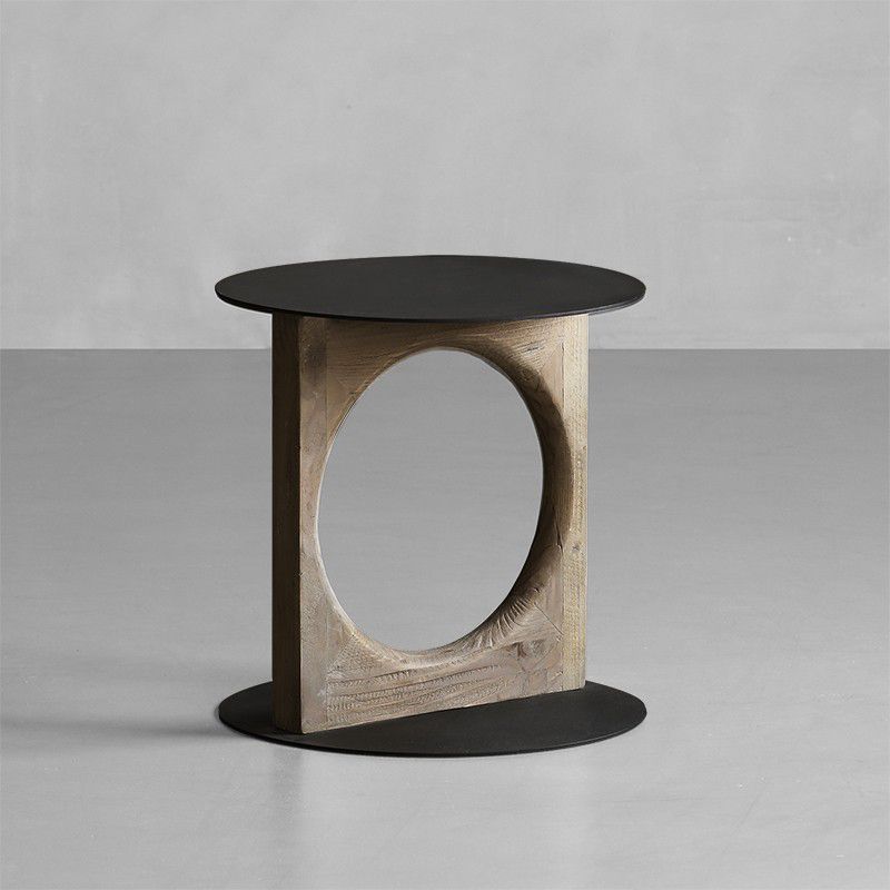 Solid Wood Rustic End Table Living Room Round Side End Table