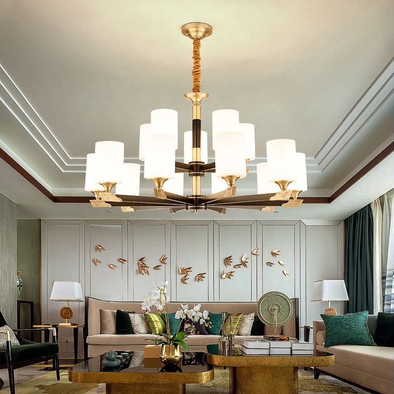 Cylindrical Living Room Chandelier Opaline Glass Minimalistic Pendant Light Fixture