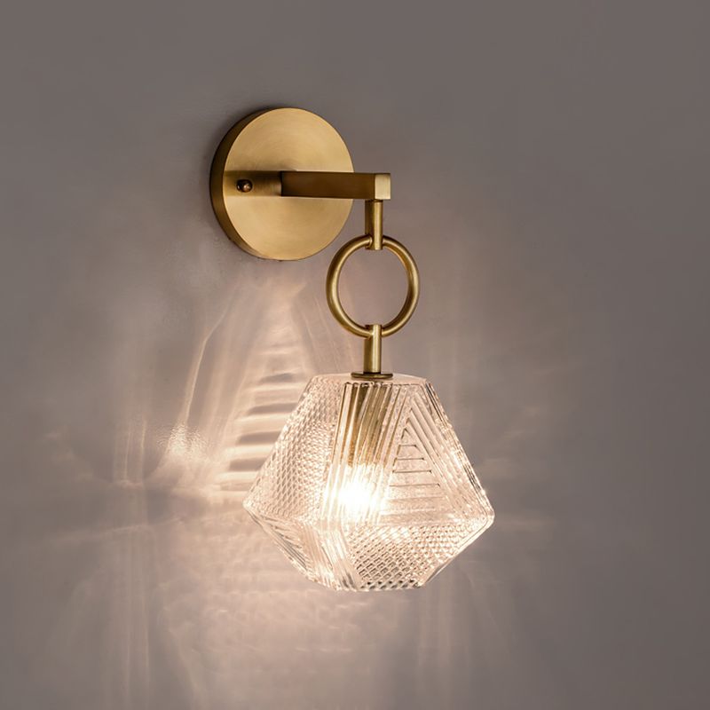 Modern Luxury Wall Sconce Copper Geometric Hanging Wall Lamp with Glass Shade
