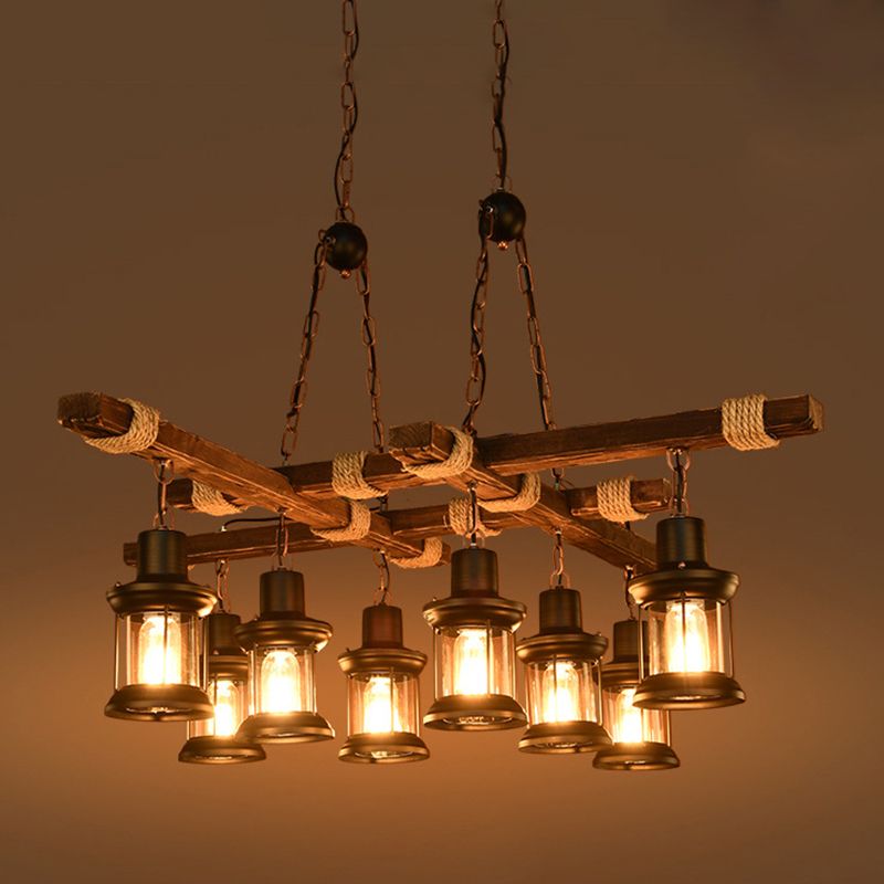 Chandelier 8 - Light Kitchen Island Fixture Wood & Iron Industrial Ceiling Pendant Light