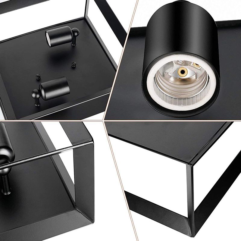 11.8" Wide Industrial Style Ceiling Light Fixture Black Wrought Iron Square Frame 2-Lights Flush Mount Lamp for Cafe Shop