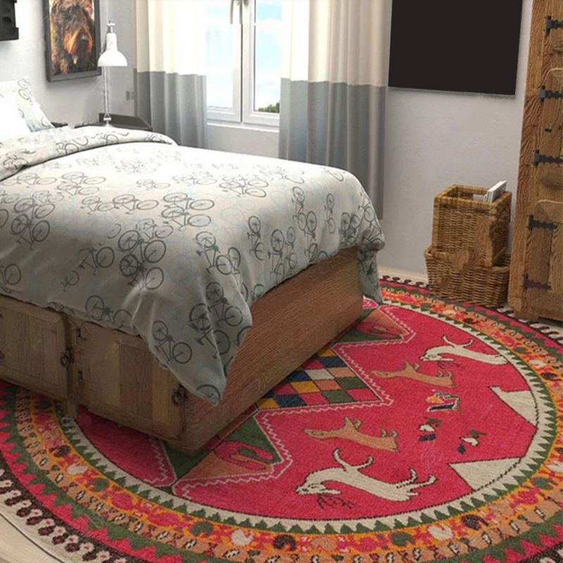 Trendy Flower Printed Rug Multi Color Cotton Blend Area Carpet Pet Friendly Stain-Resistant Indoor Rug for Decoration