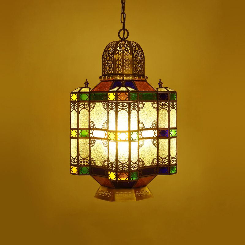Art Deco Lantern Ceiling Lamp 6-Bulb Metal Chandelier Pendant Light in Brass for Restaurant