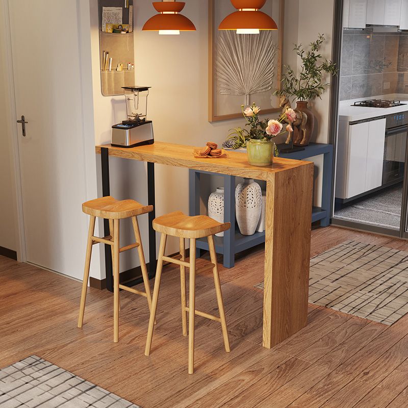 Indoor Rectangular Bar Table Set 1/3 Pcs Solid Wood Bar Table with Backless Bar Stool