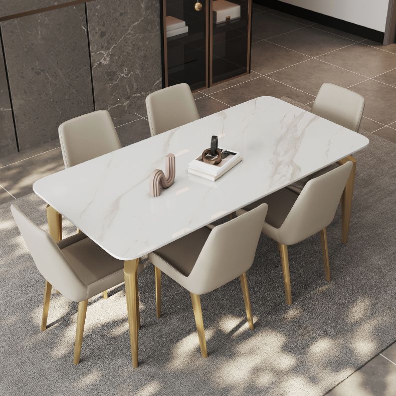 Glam Dining Table Set 1/5/7 Pcs Sintered Stone and Metal Dining Table with Armless Chairs