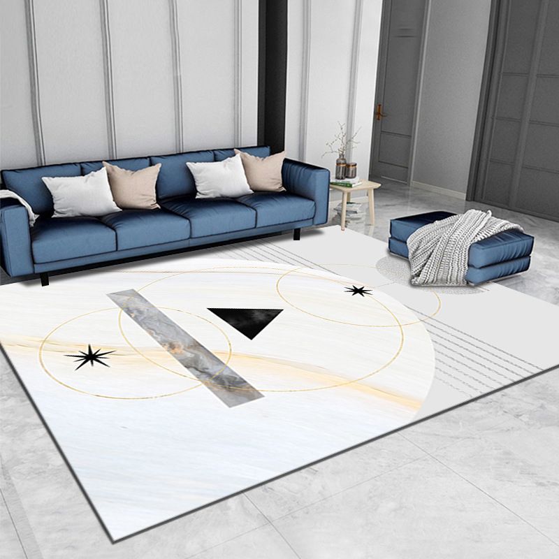 White Rug Polyester Pattern Area Rug Stain Resistant Indoor Rug for Living Room