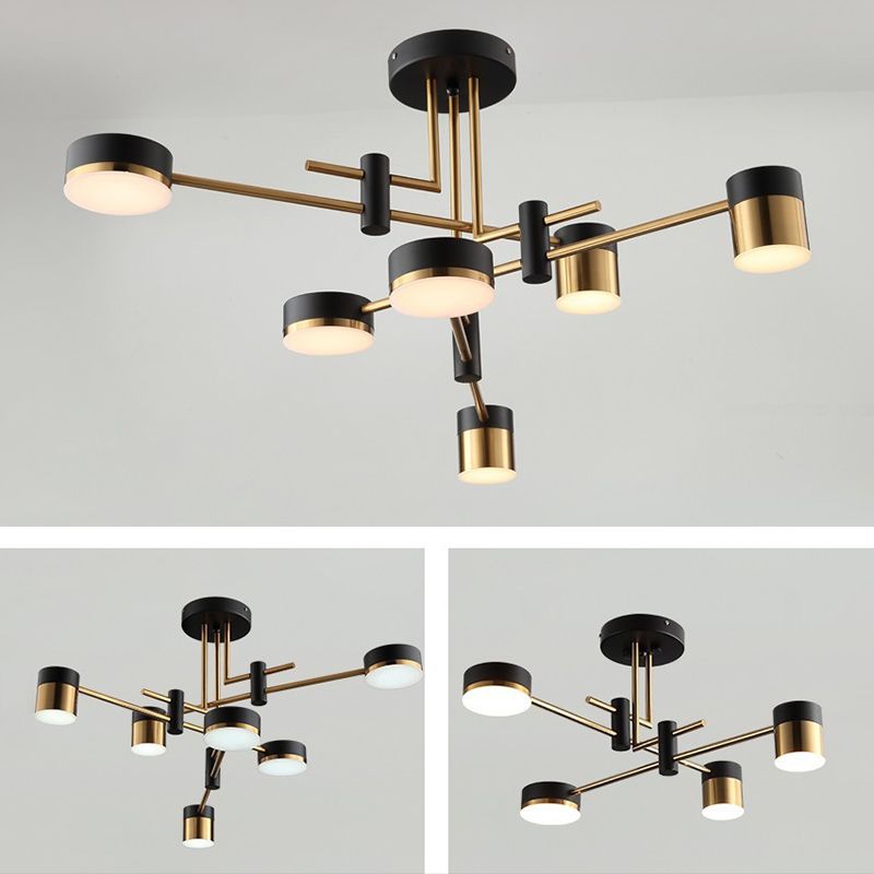 Modern Metal Radial Hanging Chandelier Light Drum Shade LED Suspension Light in Black for Living Room