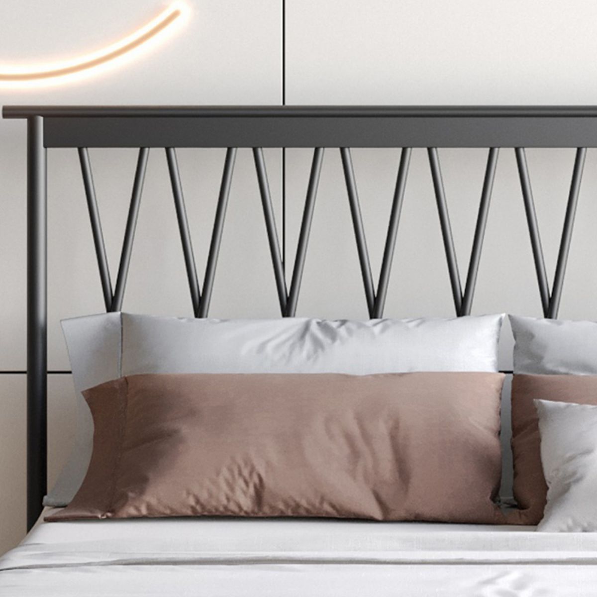 47.24" Height Metal Frame Standard Bed with Rectangle Open-Frame Headboard
