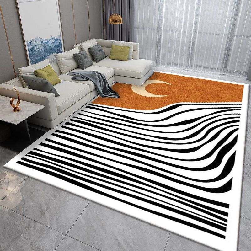 Dark Gray Striped Rug Polyester Modern Indoor Rug Washable Rug for Home Decoration