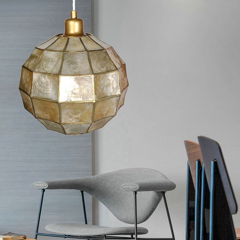 Gold Oval/Globe Techo colgante Luz Modernismo 1 Lámpara de colgilla de concha de luz para sala de estar