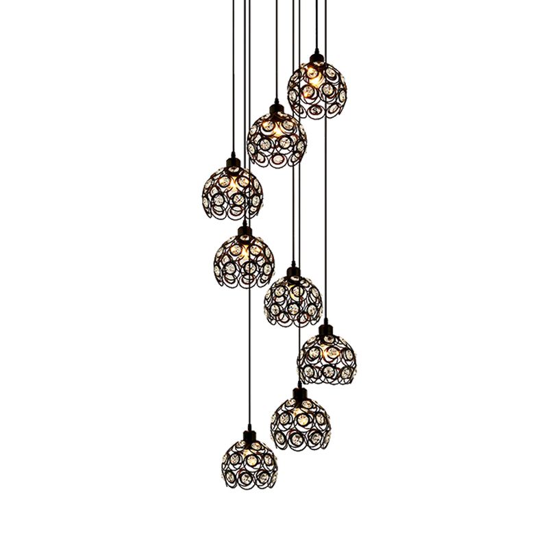 White/Black 8 Bulbs Ceiling Light Modernism Crystal Dome Multi Light Chandelier for Living Room