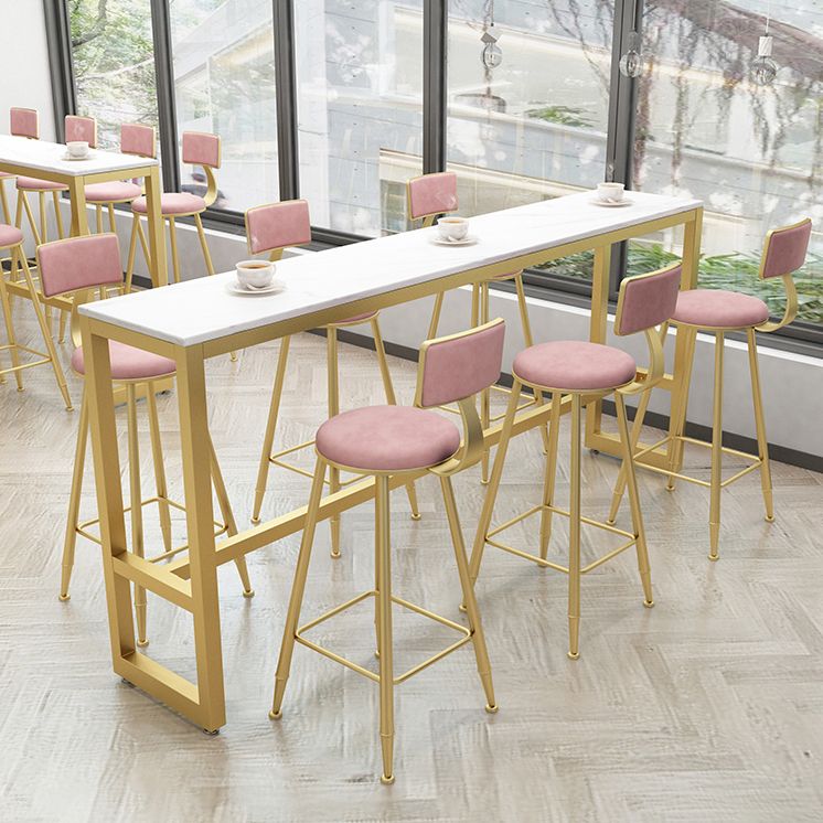 1/5/9 Pieces Glam Iron Bar Table Set Rectangle White Faux Marble Bistro Set with Footrest