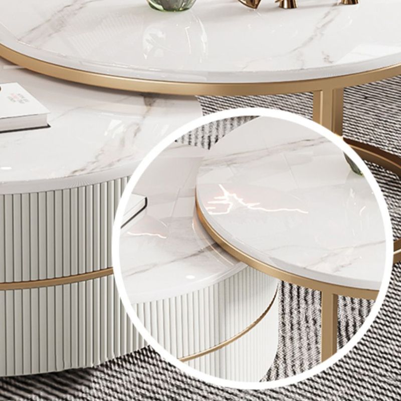 Round Coffee Table Slate Frame Nesting Coffee Table Set with Drawer