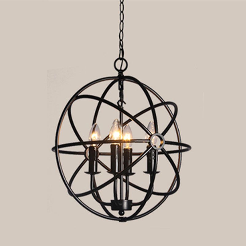 Metal Black Chandelier Pendant Light Round Industrial-Style Ceiling Hung Fixture