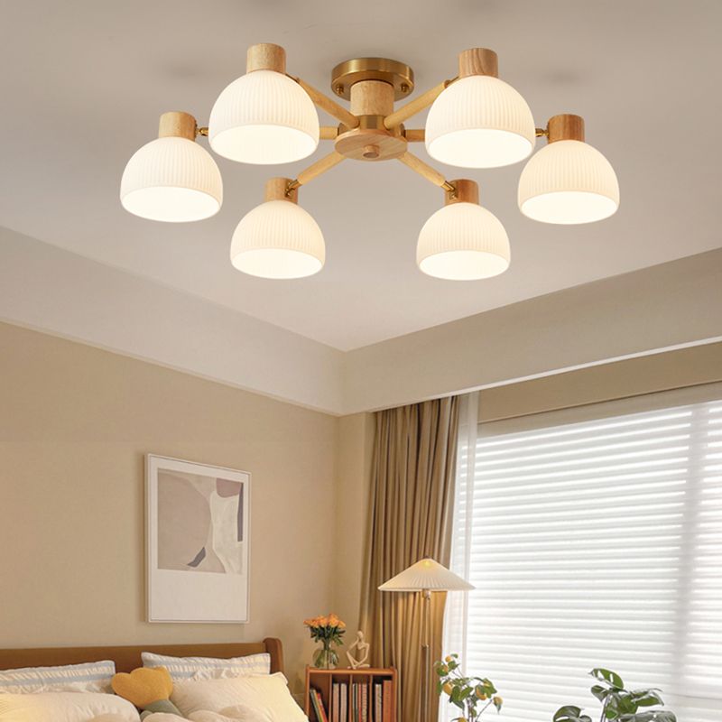 Geometric Shape Wood Flush Light Modern Style Multi Lights Flush Mount Fixture in Brown