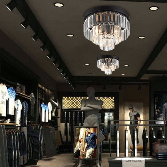 Ronde Flush Mount Licht Modern Minimalist 3-Tier Prismatic Crystal Slaapkamer Plafond Flush Mount