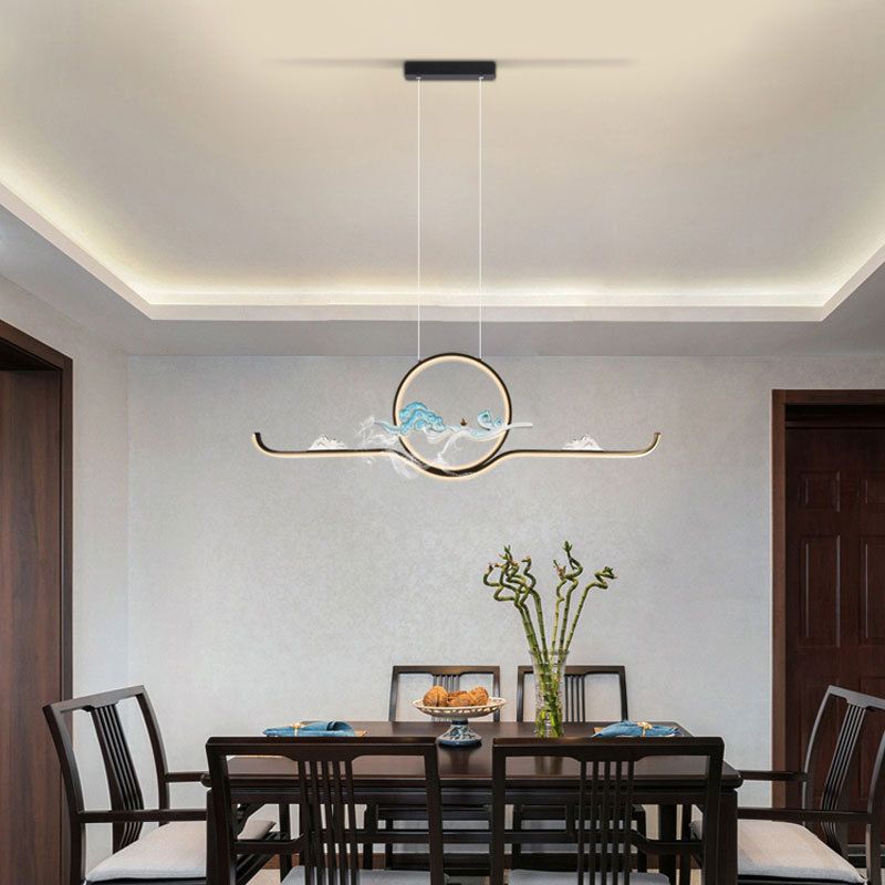Chinese Traditional Island Chandelier Lights Linear Metal Pendant Light Fixtures