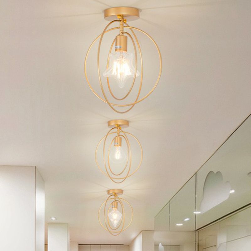 1 kop geometrische semi -flush light Noordse metalen plafond gemonteerde lamp voor gang