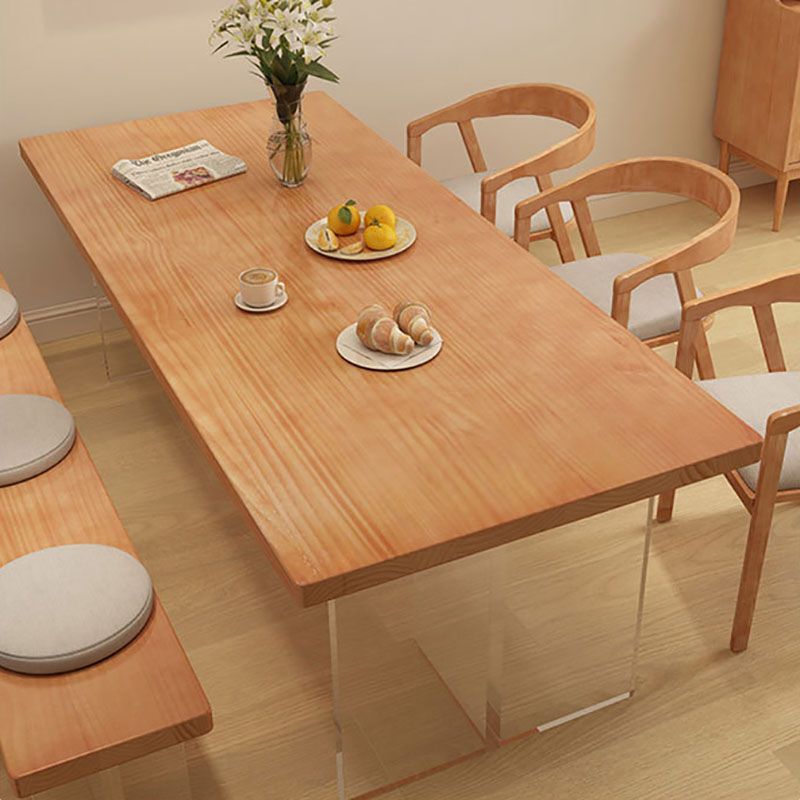 Acrylic Contemporary Rectangular Dining Table Pine Wood Top Table for Dining Room