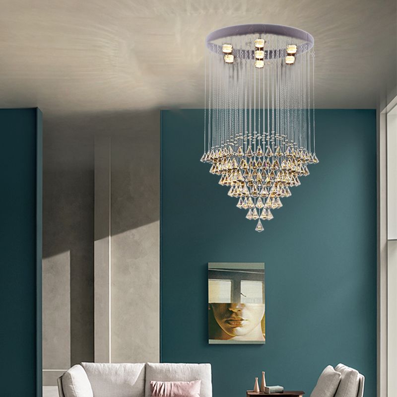 Geslepen kristal diamant inbouwlamp modernistisch 7-kops nikkel plafondgemonteerd armatuur