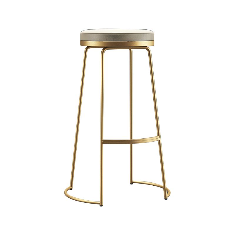 Glam Armless Backless Counter Stool Iron Bar Stool with Leather Cushion and Footrest