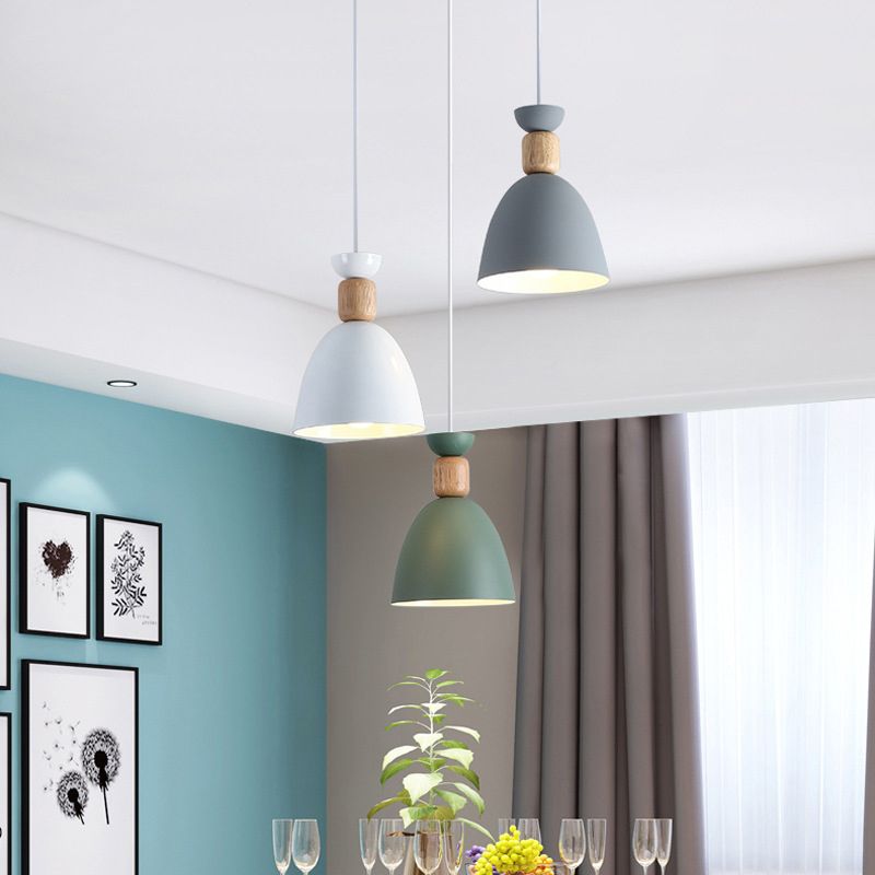 Moderne beknopte macaron hangende lamp houten koepel hanger licht met gelakte ijzeren schaduw
