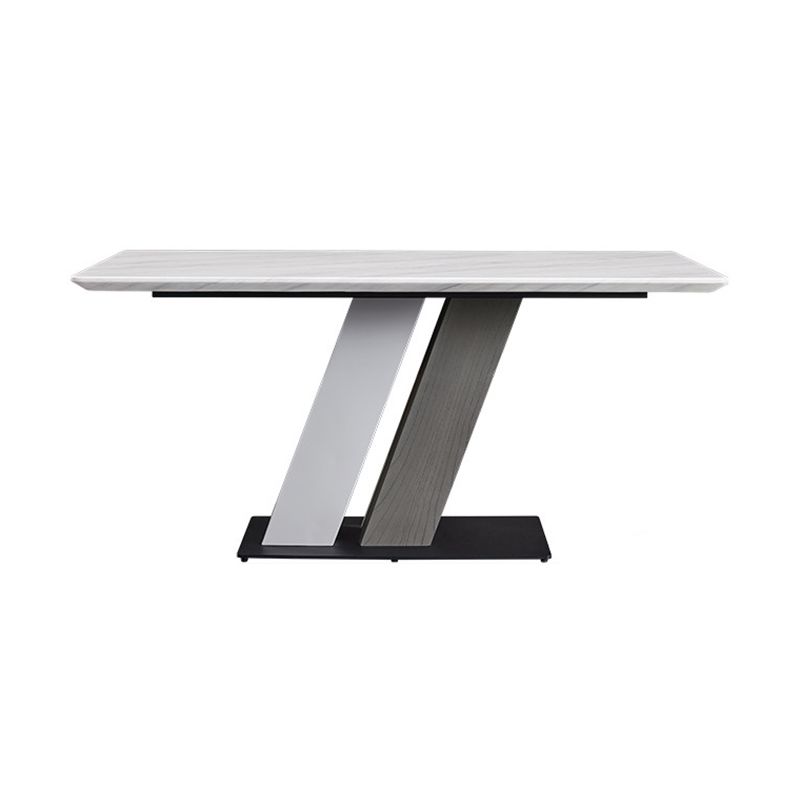 Rectangle Stone Top Dining Table Metal Pedestal Dining Table for Dining Room