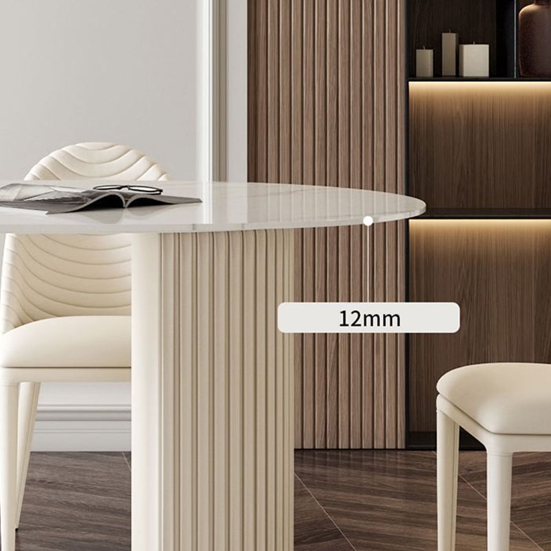 Contemporary Oval Dining Table Sintered Stone Top Double Pedestal Table