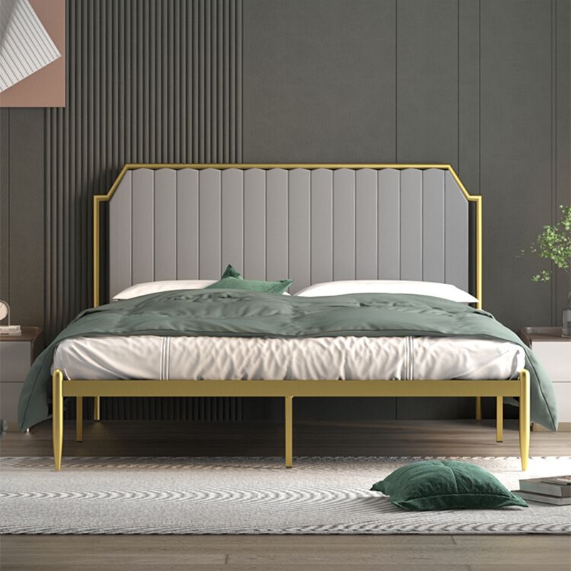 Contemporary Scooped Panel Headboard Bed with Metal Legs in Iron