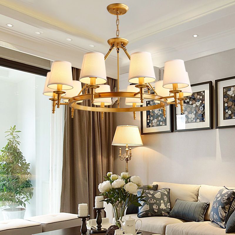 Lustre de lustre vertical américain lustre de plafond en métal avec ombre en tissu