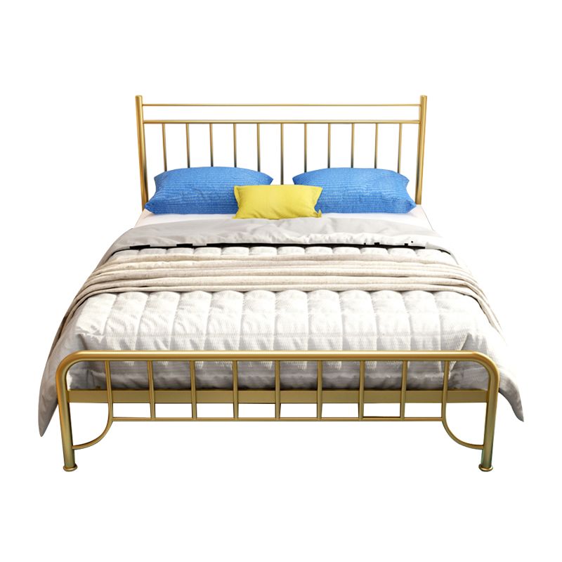 Modern Rectangular Bed Metal Legs Bed with Upholstered Headboard