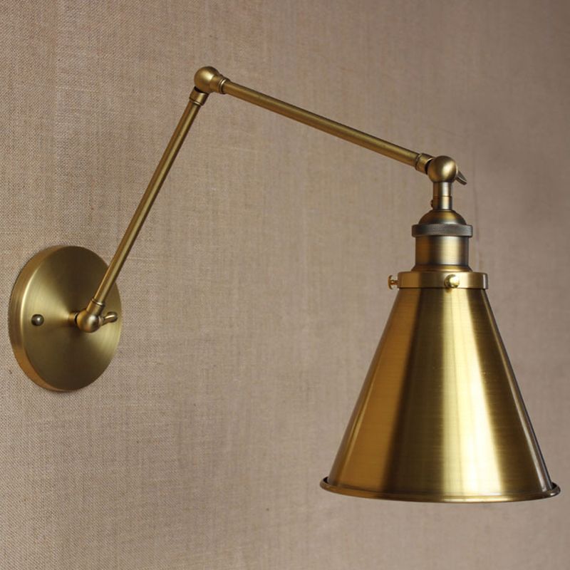 Conical Shade Iron Wall Mount Light Antique 1 Bulb Bedroom Wall Lighting Fixture