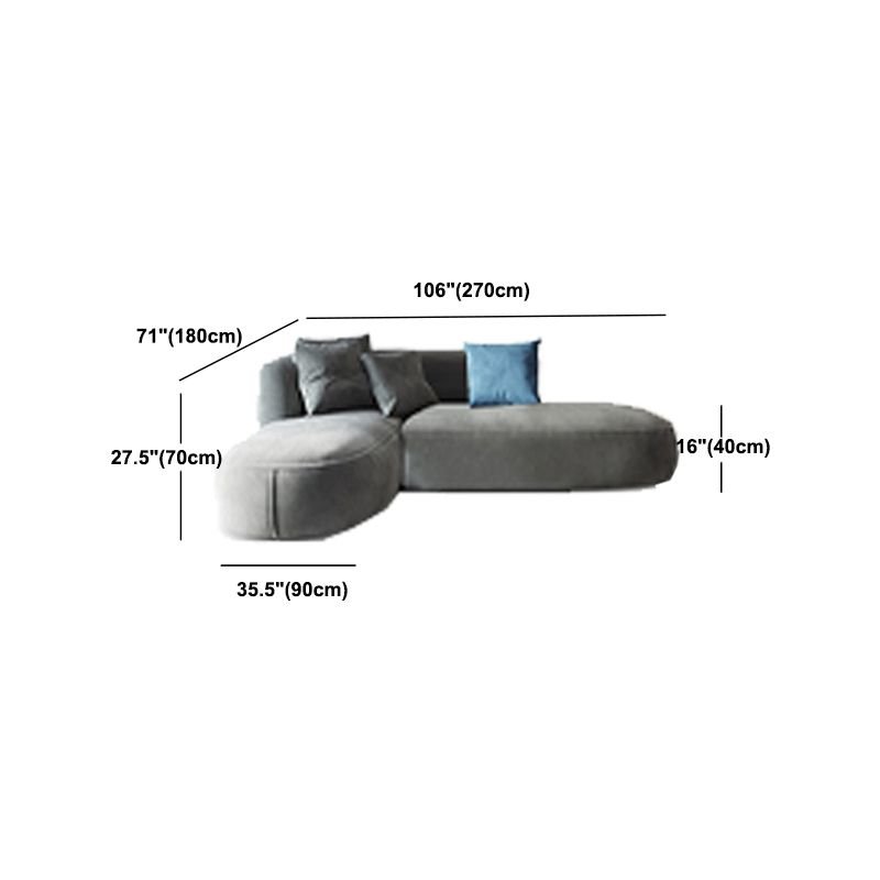 Nordic Style Velvet Sectional 27.56" H Sofa & Chaise in White/Grey