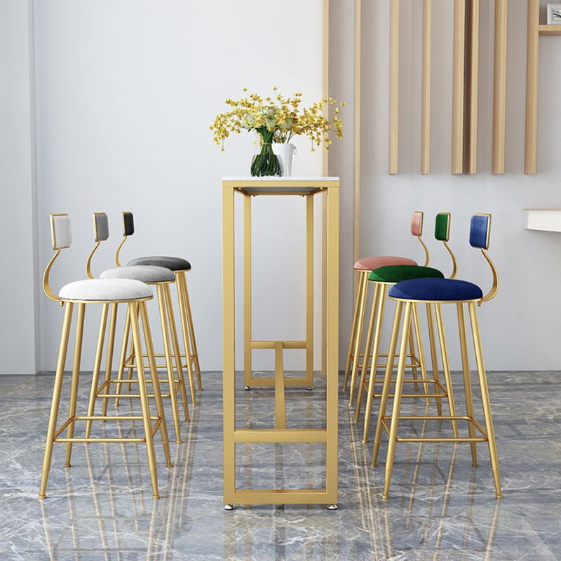 Stone Bar Dining Table Glam Style Rectangle Bar Table with Trestle Pedestal for Kitchen